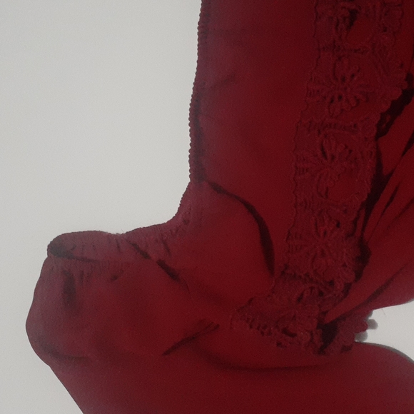 Umgee Red Baby Doll Dress Empire Waist Off the Shoulder Lace Maroon Peasant L - Picture 4 of 13